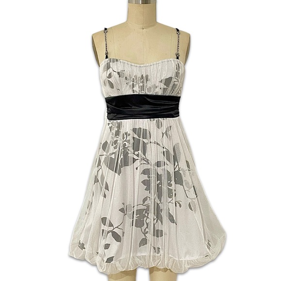 Vintage Dresses & Skirts - Vintage y2k mesh balloon skirt mini dress Floral Print Dress white Black small